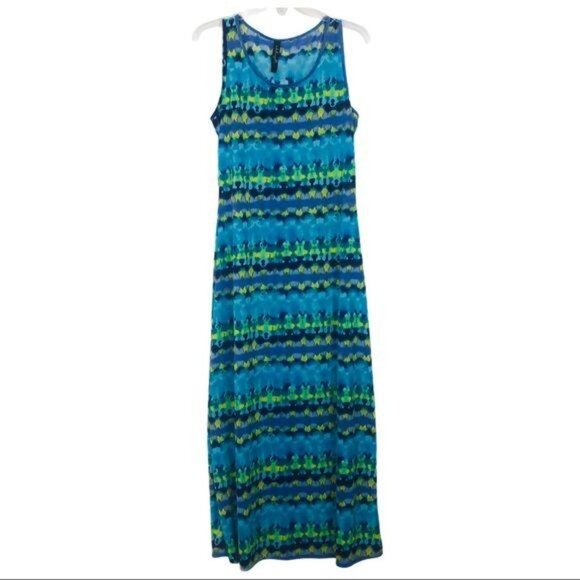 Madmazelle Maxi Tank Dress Sz Small? Tie Dyed Boho Flowy Blue Green Yellow - Picture 1 of 6